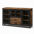 Sideboard aus Massivholz mit Stahlrahmen und Glastüren
