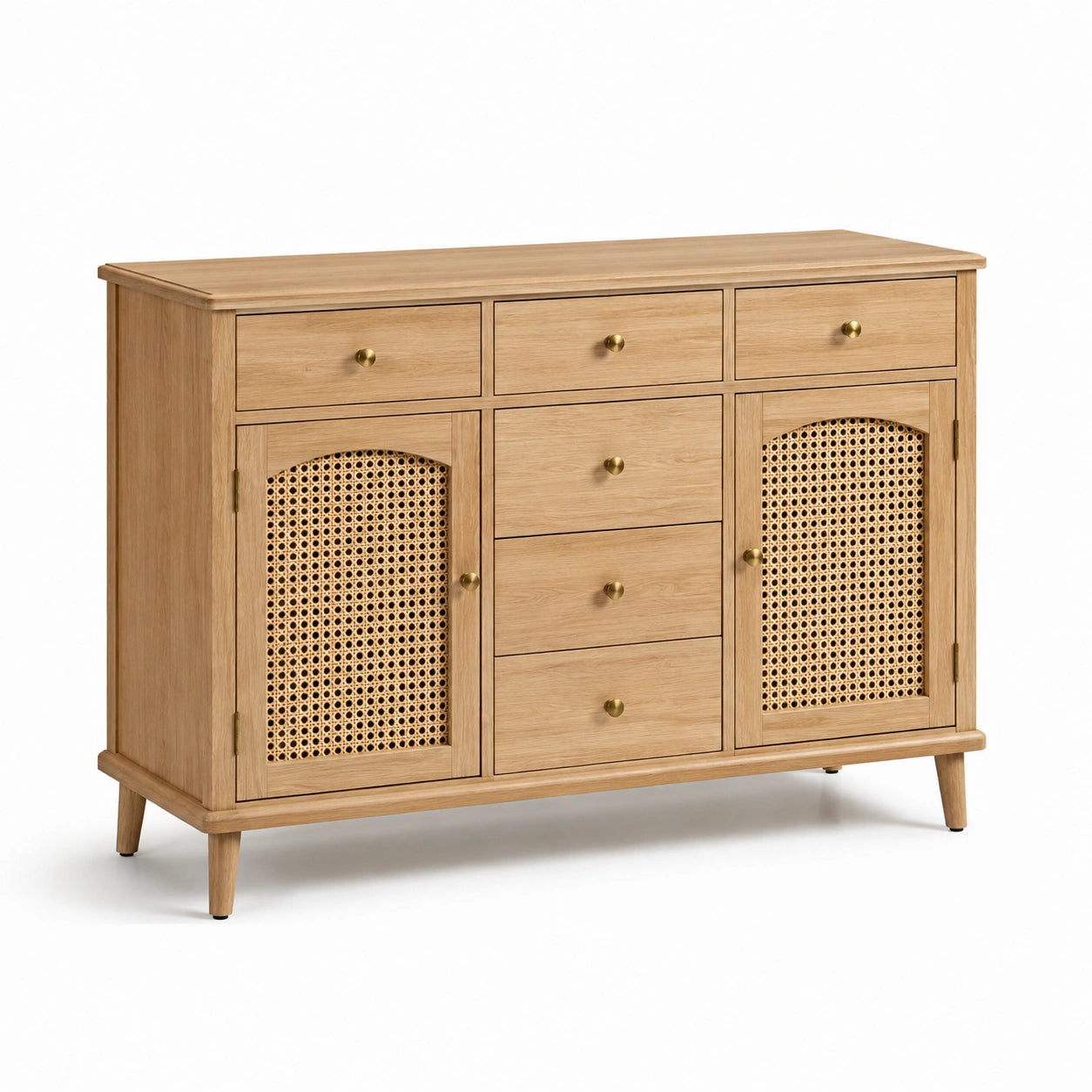 Sideboard aus Eichenholz mit Rattanfronten und Schubladen 100x40x85cm