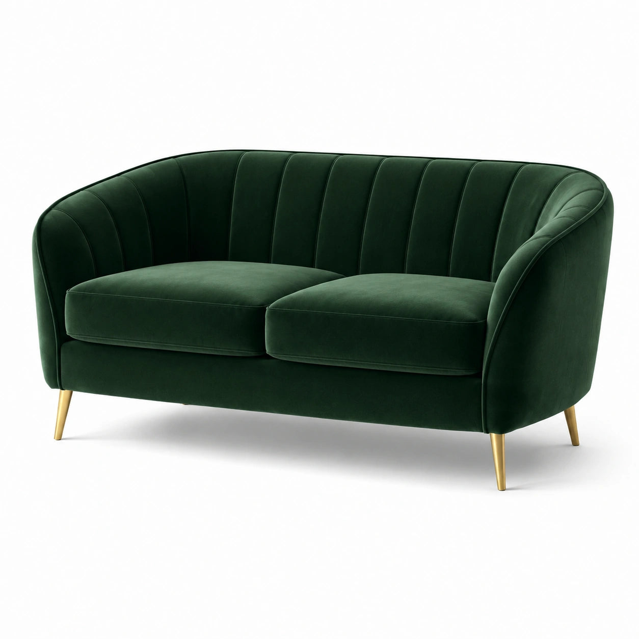 2-Sitzer Sofa Samt Dunkelgrün mit Messingbeinen