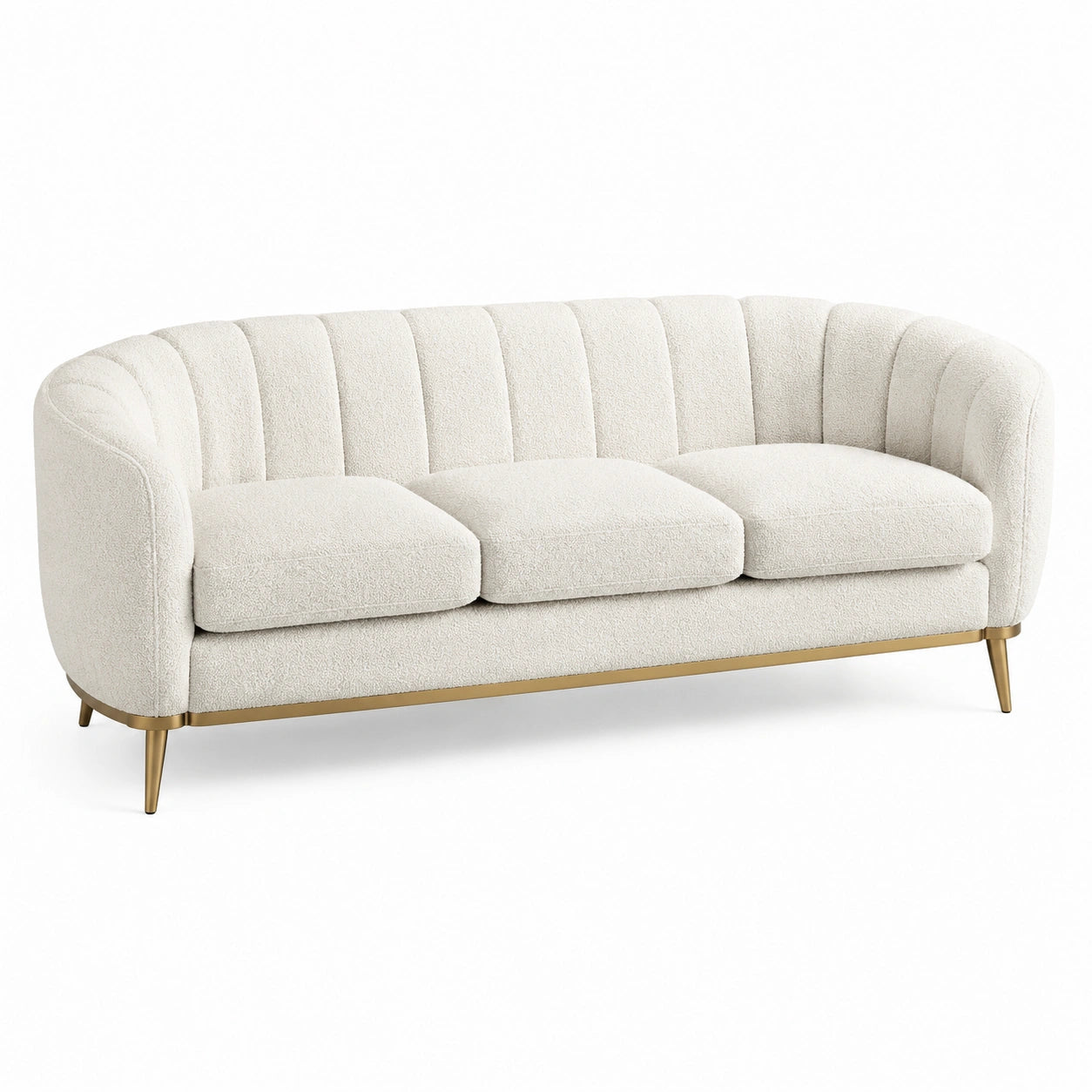 3-Sitzer Sofa Bouclé Stoff Beige mit Metallfüßen