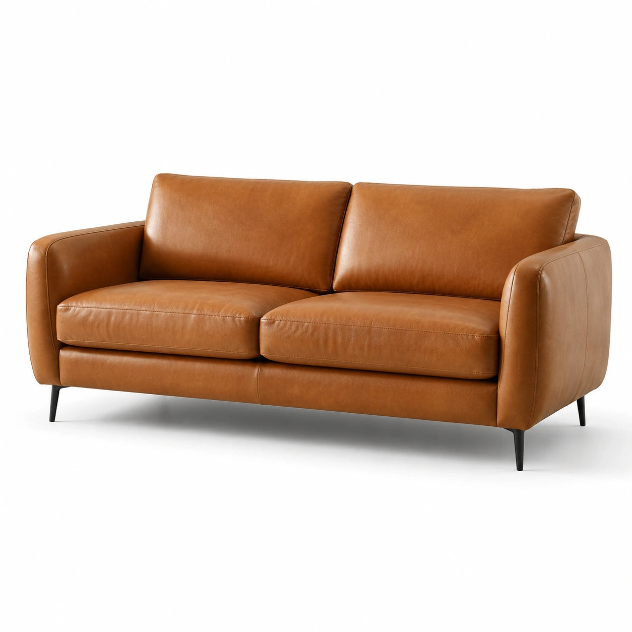 Ledersofa 2-Sitzer Braun mit Metallbeinen