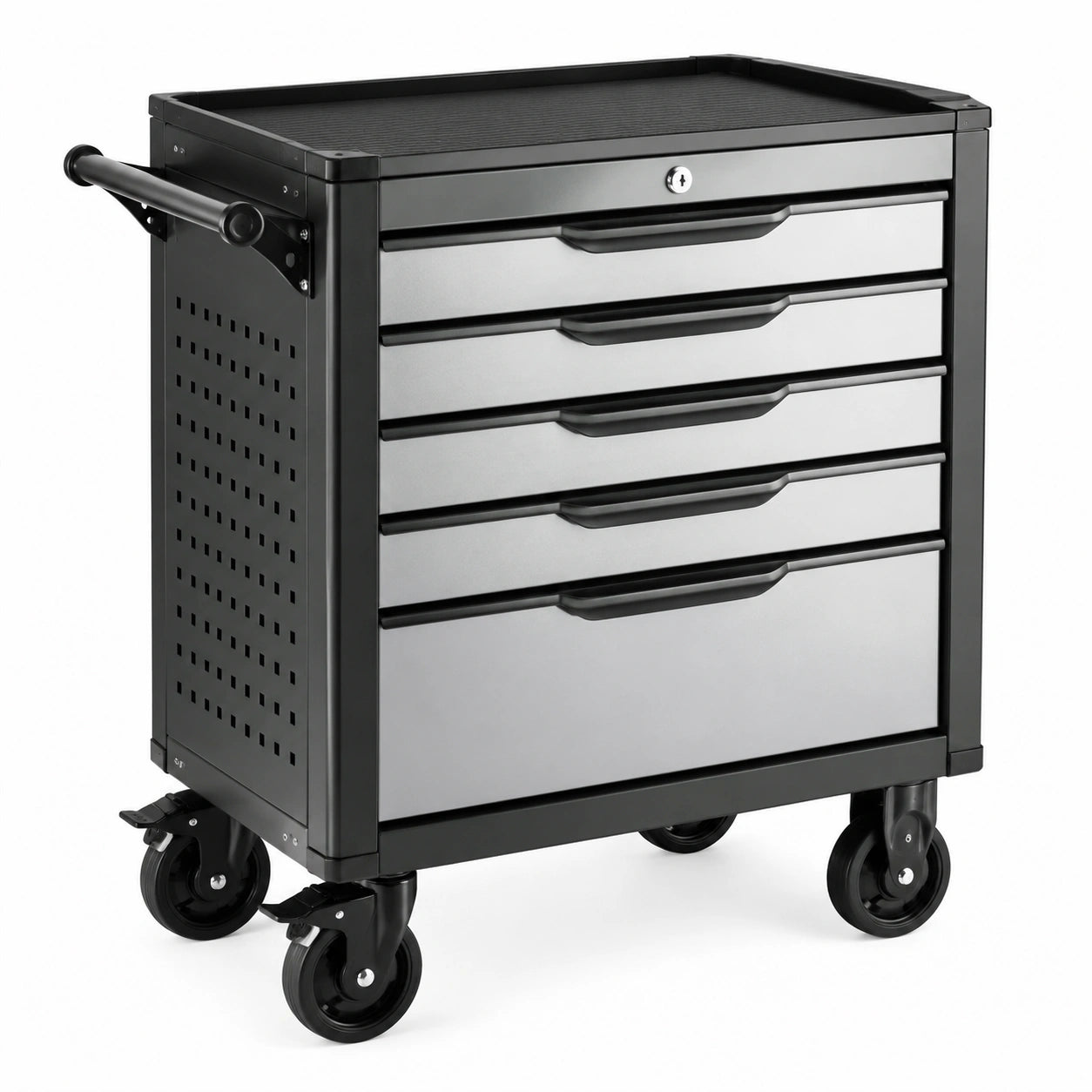 Werkzeugwagen mit 5 Schubladen aus Stahl, 68x45x85cm, Schwarz/Grau