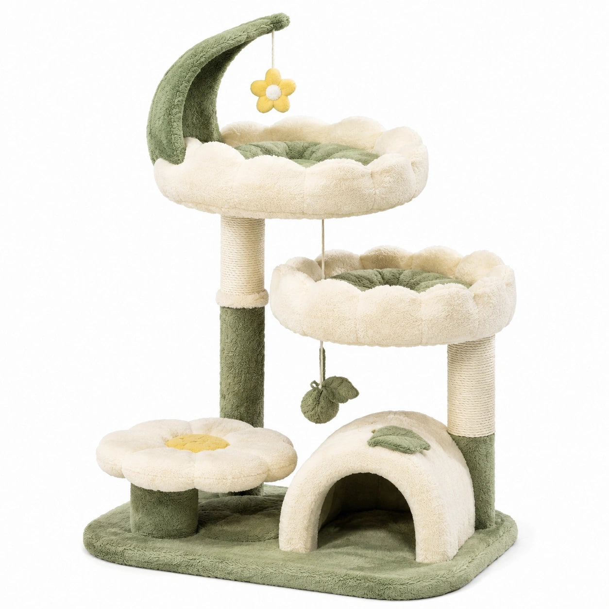 Katzenbaum mit 2 Ebenen aus Polyesterplüsch und Sisal, 120 cm