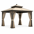 Gartenpavillon Aluminium Beige 3x3m mit Polyester-Vorhängen