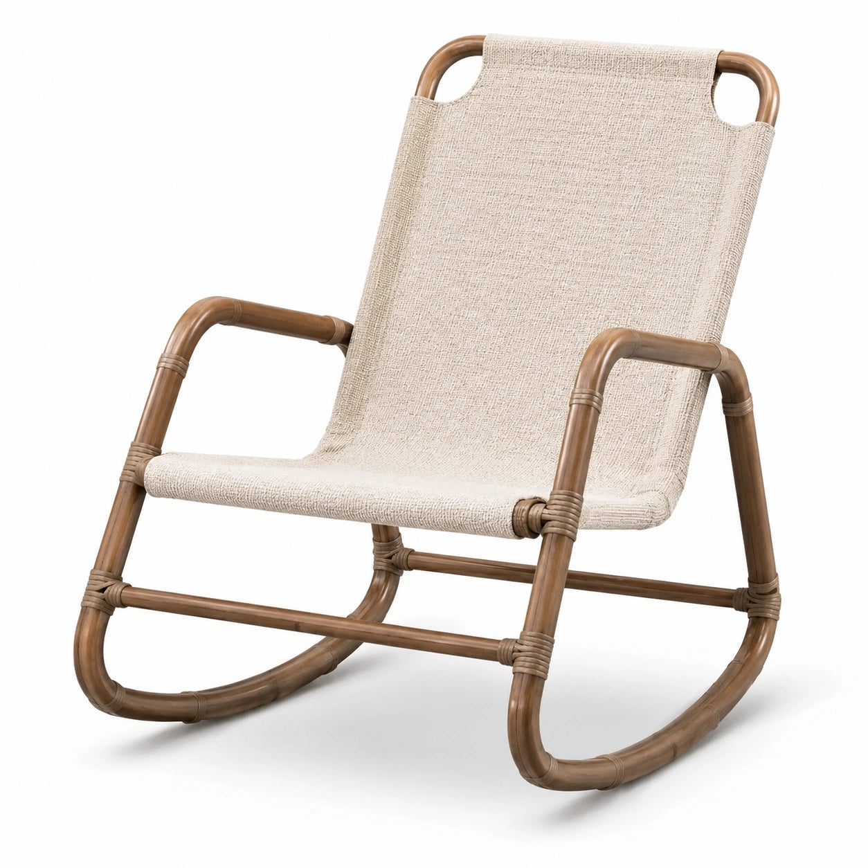 Rattanschaukelstuhl mit Polyestergewebe Beige