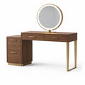 Holz Schminktisch mit Spiegel und Schubladen Braun/Gold