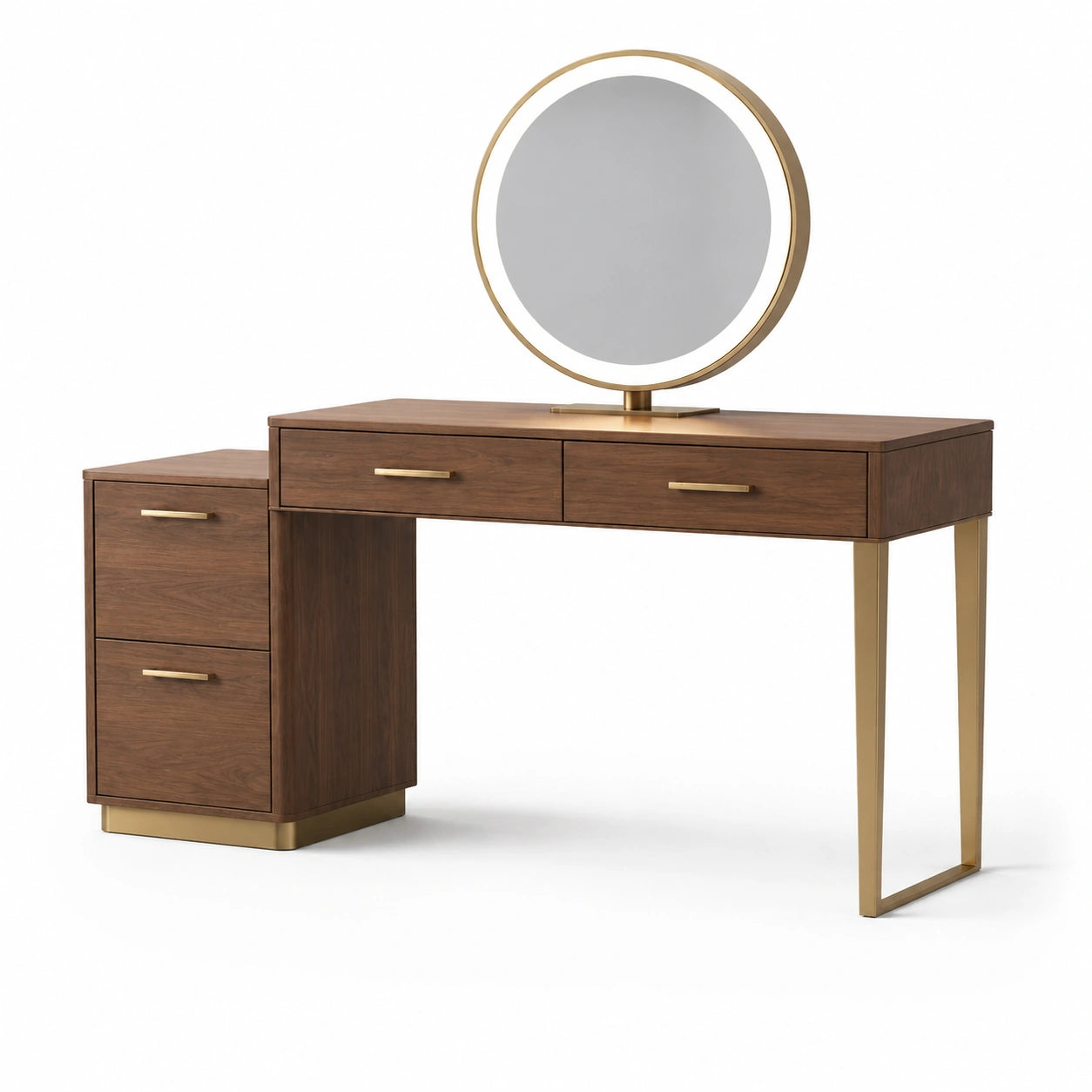 Holz Schminktisch mit Spiegel und Schubladen Braun/Gold